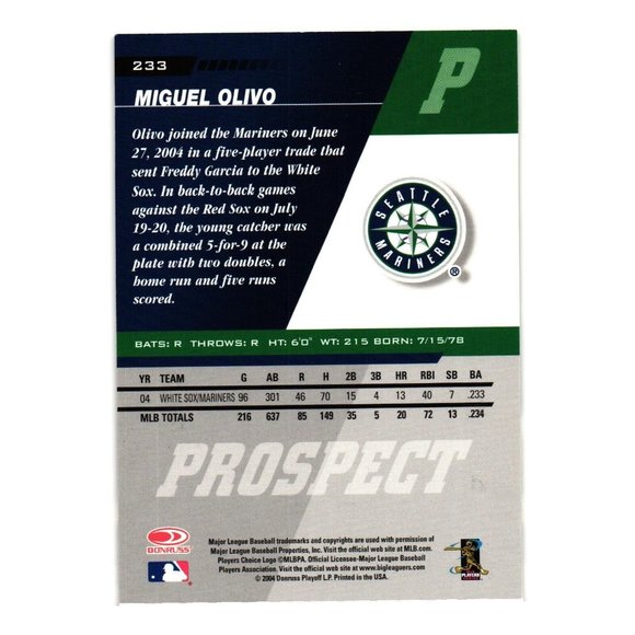 2005 Leaf #233 Miguel Olivo Seattle Mariners - Picture 2 of 2